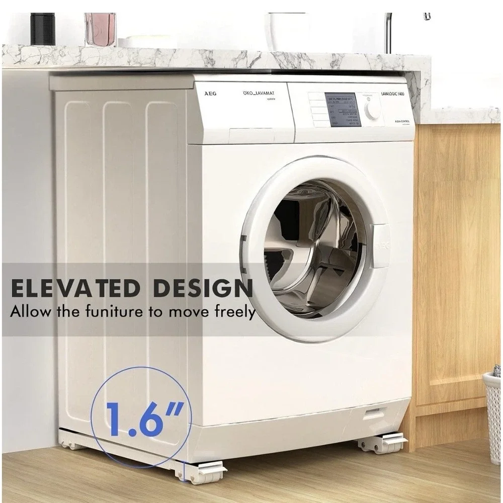 SPACEKEEPER Appliance Furniture Dolly White Adjustable Washer Dryer Base Rolling